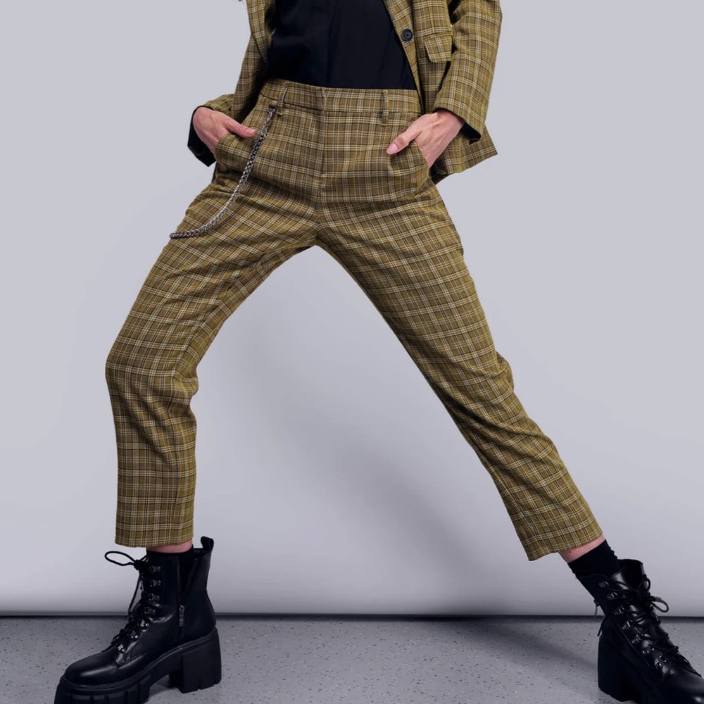 WILDFANG plaid yellow pants with chain